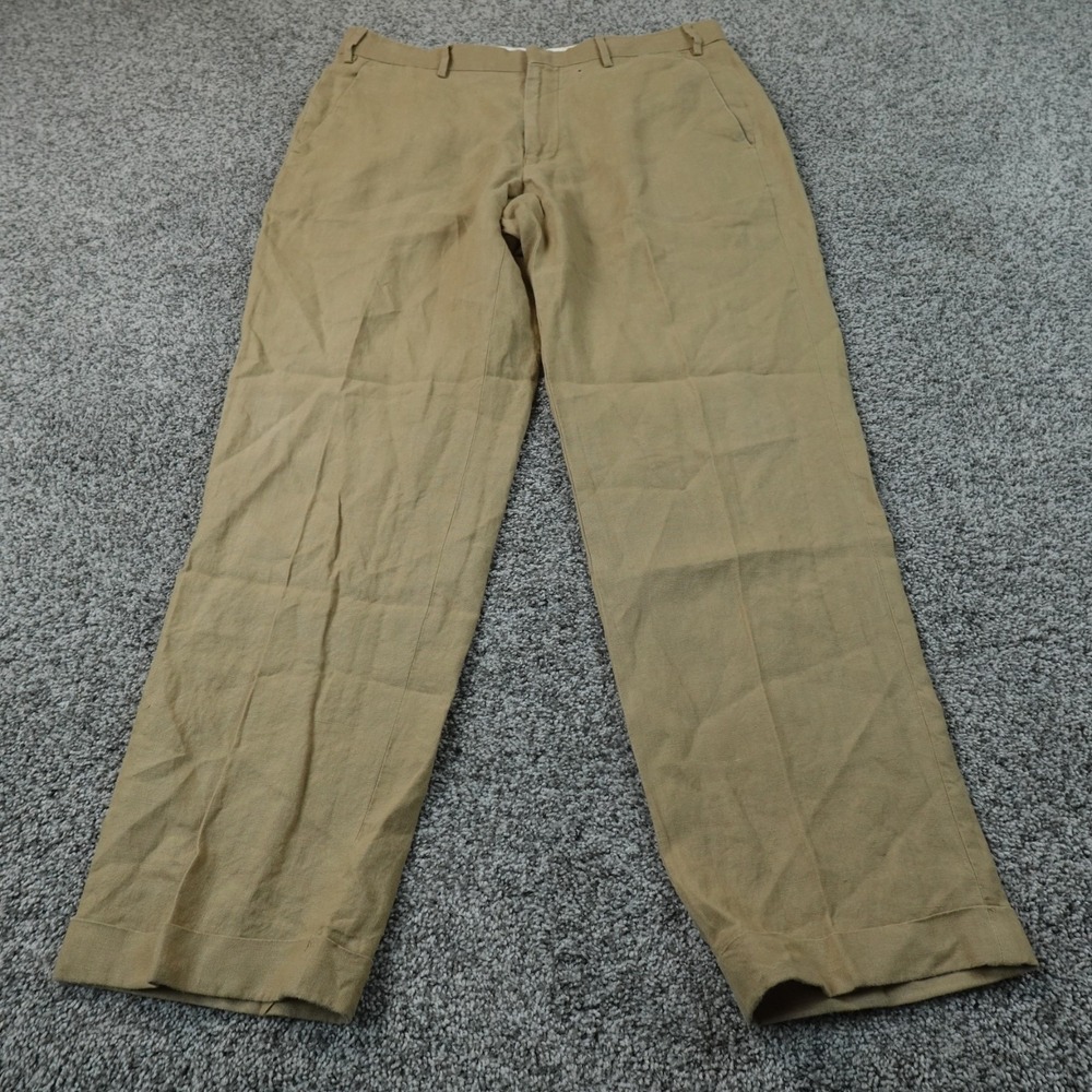 Murano Pants Mens 38X30 Beige Brown Khaki Linen Flat Front Chino Trouser Cuffed
